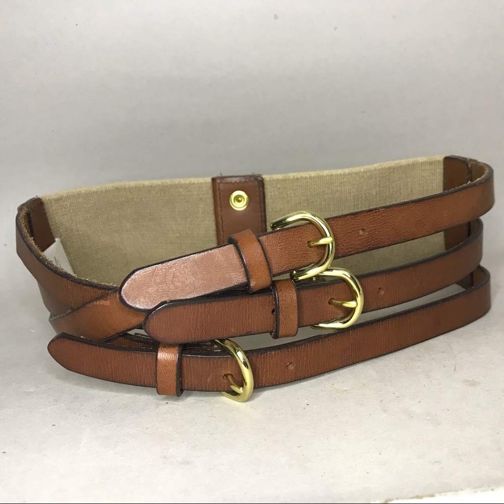 J. Crew Wide Belt Brown Leather Buckle Elastic S